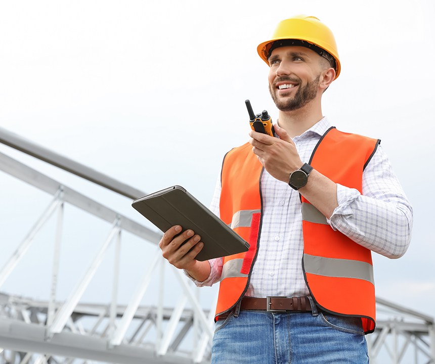 worker communicating by radio